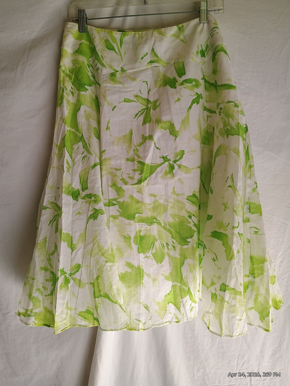 Jones New York - White and Lime Green Watercolor A-Line Skirt